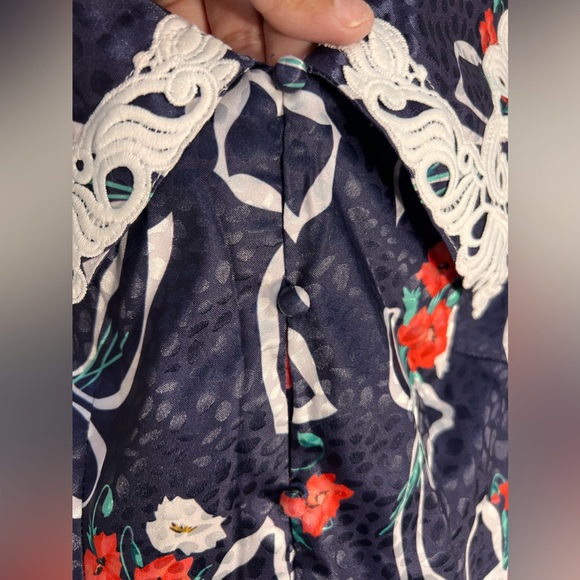 BURRYCO Floral Print Mini Puff Sleeve Lace Collar Flowy Dress Size 4 - Picture 6 of 16